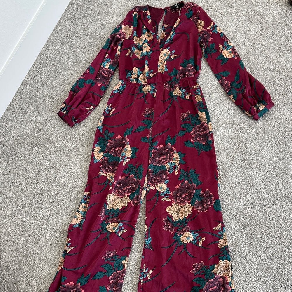 Lulu's Burgundy Floral Jumpsuit - Picture 2 of 3